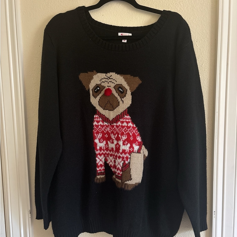 Navy Pug Christmas Sweater